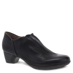 Dansko Debbie Burnished Nubuck Side Zip Black Ankle Booties